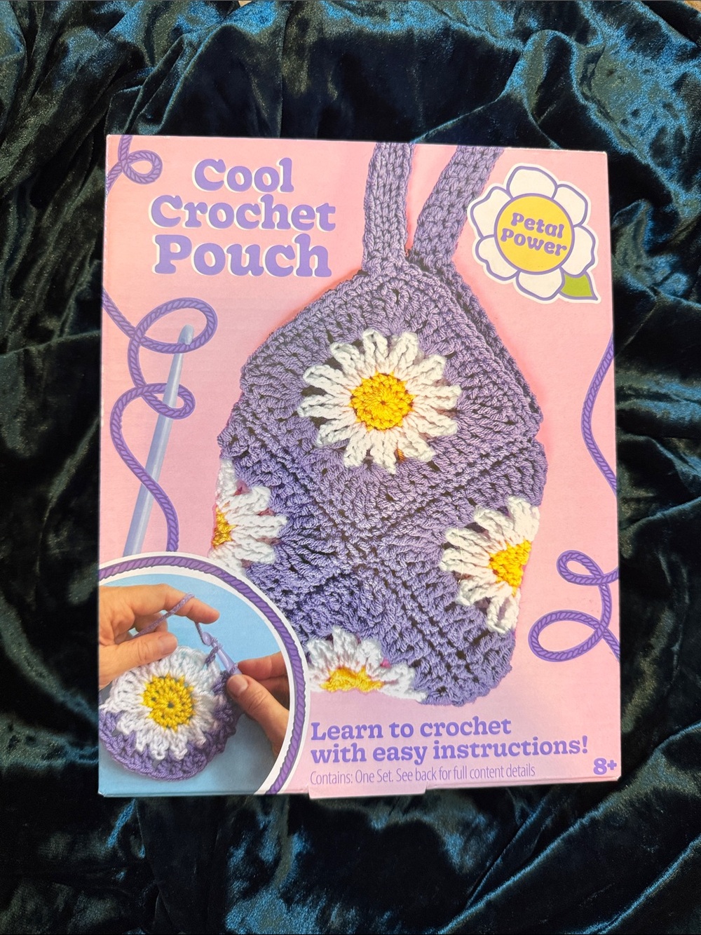 Kids Craft DIY Cool Crochet Pouch with Daisy Motifs - Purple & White
